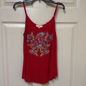 Red Embroidered Women's Top